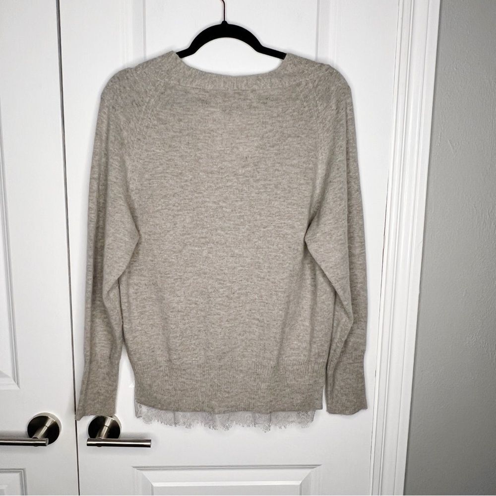 Brochu Walker The Lace Vee Looker Pullover Sweater Cashmere Wool Size S Grey - Picture 9 of 11